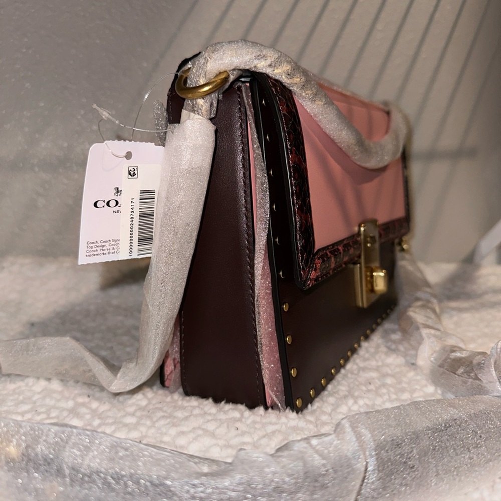 Coach x Jennifer Lopez Hutton Shoulder Bag In Colorblock with Snakeskin Detail - Picture 8 of 10